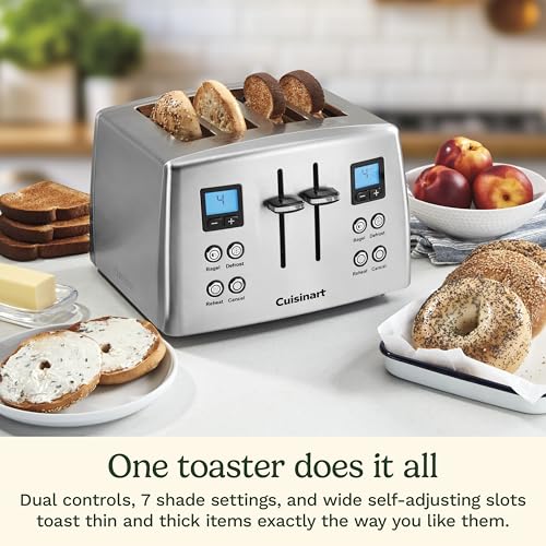 Cuisinart 4 Slice Countdown Motorized Toaster, Compact Design with Extra-Wide Slots for Toasting, Defrost & Reheat Functions, CPT-435P1, Stainless Steel - My Kitchen Products