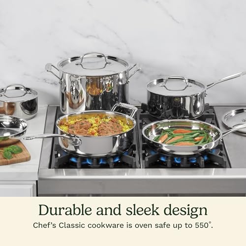 Cuisinart 7-Piece Stainless Steel Pots and Pans Set, Cookware Set Compatible with Induction, Electric, Gas Cooktops, Aluminum Core for Quick Even Heat, Cool Grip Handles, Dishwasher Safe, Oven Safe - My Kitchen Products