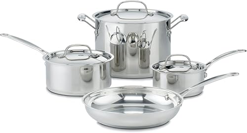 Cuisinart 7-Piece Stainless Steel Pots and Pans Set, Cookware Set Compatible with Induction, Electric, Gas Cooktops, Aluminum Core for Quick Even Heat, Cool Grip Handles, Dishwasher Safe, Oven Safe - My Kitchen Products