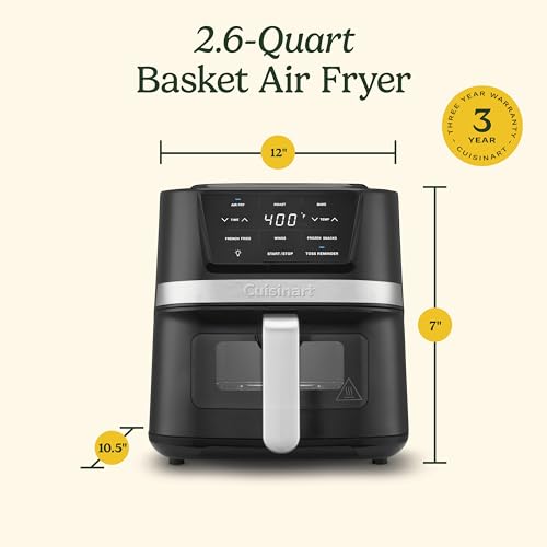 Cuisinart Air Fryer, 2.6-Quart Compact Basket Fryer with 3 Cooking Functions to Air Fry, Roast, and Bake, 3 Airfryer Presets, Dishwasher-Safe Parts, AIR-80, Stainless Steel & Black - My Kitchen Products