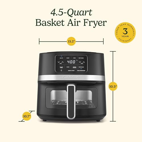 Cuisinart Air Fryer, 4.5-Quart Basket Fryer with 4 Cooking Functions to Air Fry, Roast, Bake, and Keep Warm, 4 Airfryer Presets, Dishwasher-Safe Parts, AIR-160NAS, Stainless Steel & Black - My Kitchen Products