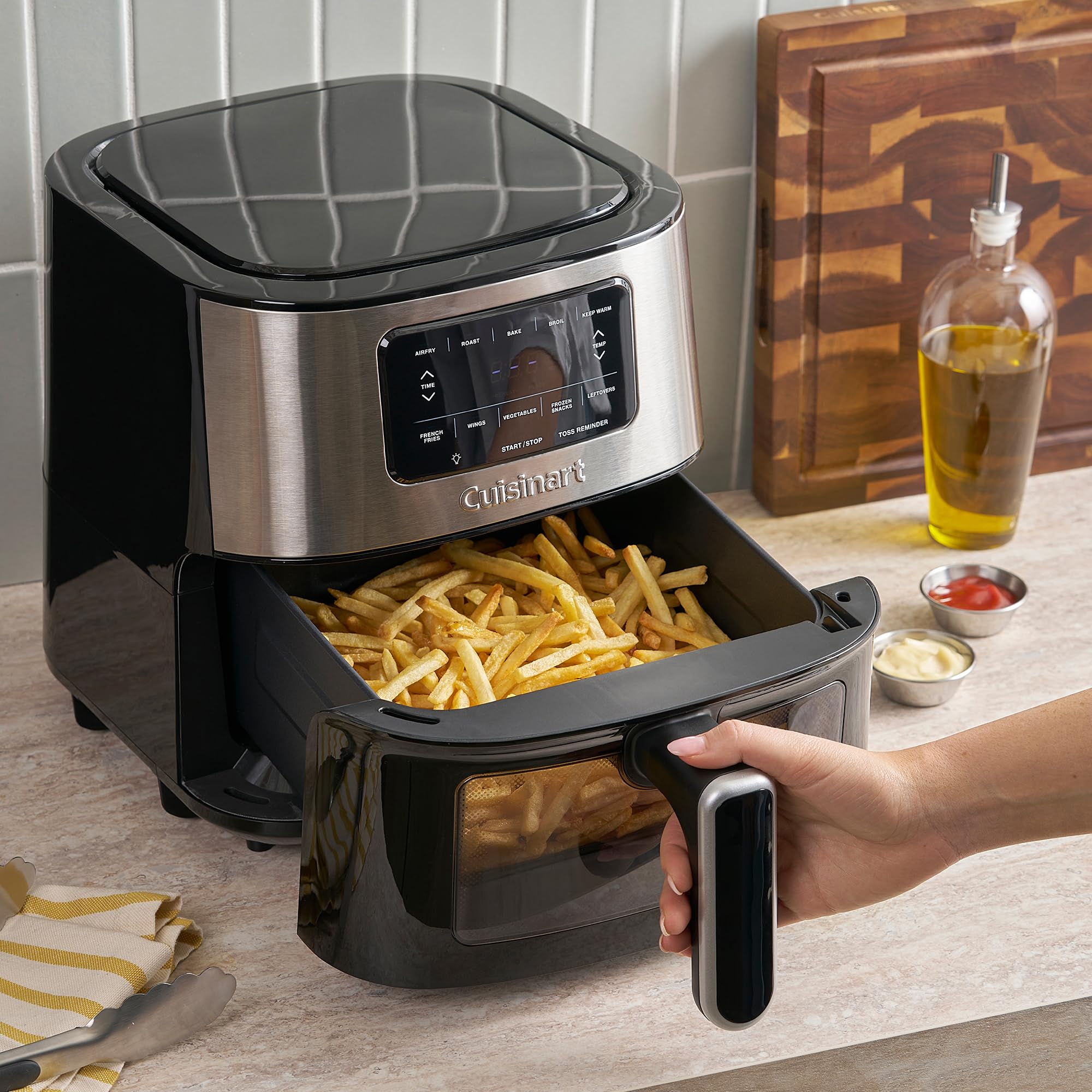 Cuisinart Air Fryer, 6-Quart Basket Large Fryer with 5 Cooking Functions to Roast, Bake, Broil, Air Fry and Keep Warm, 5 Airfryer Presets, Dishwasher-Safe Parts, AIR-200NAS, Stainless Steel & Black - My Kitchen Products