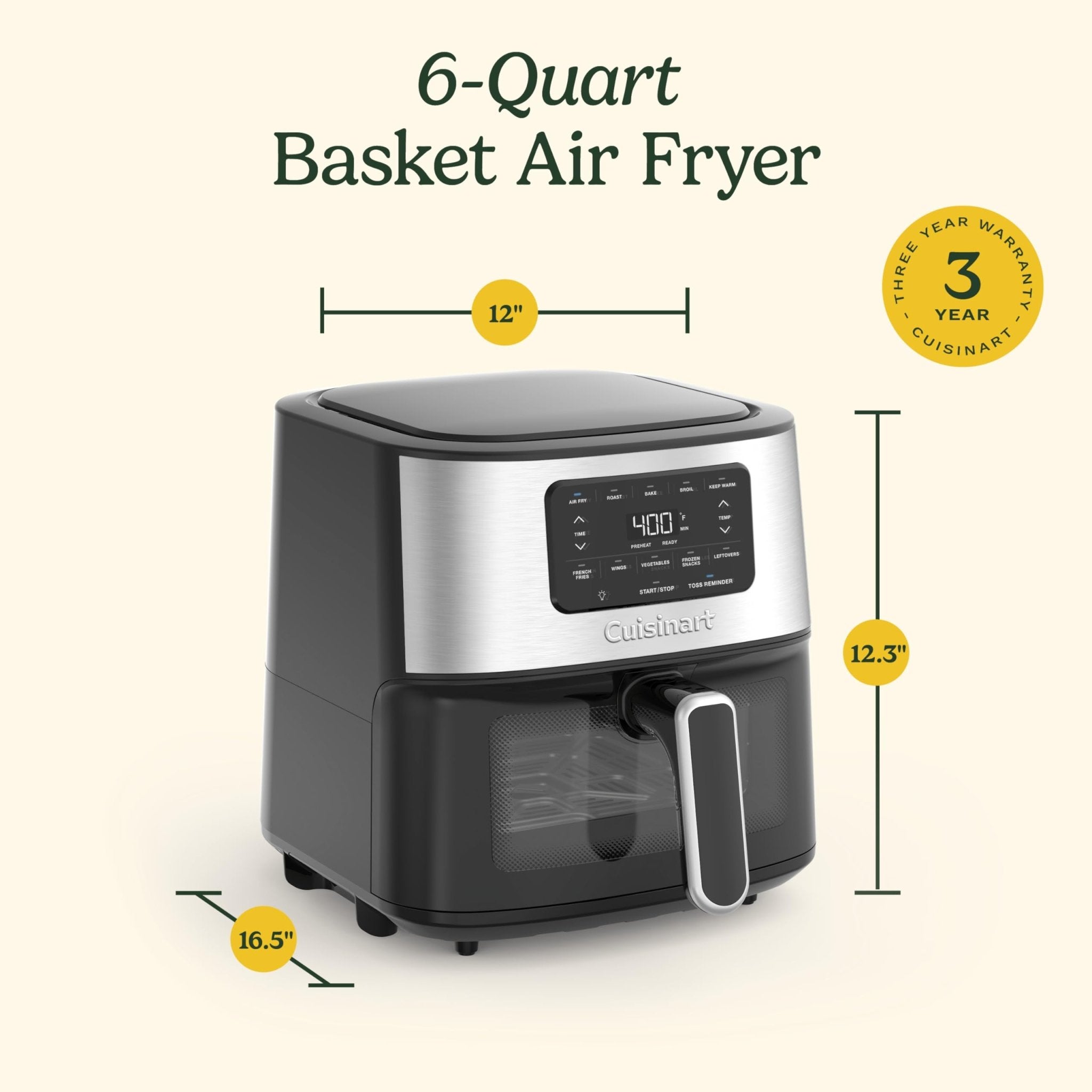 Cuisinart Air Fryer, 6-Quart Basket Large Fryer with 5 Cooking Functions to Roast, Bake, Broil, Air Fry and Keep Warm, 5 Airfryer Presets, Dishwasher-Safe Parts, AIR-200NAS, Stainless Steel & Black - My Kitchen Products