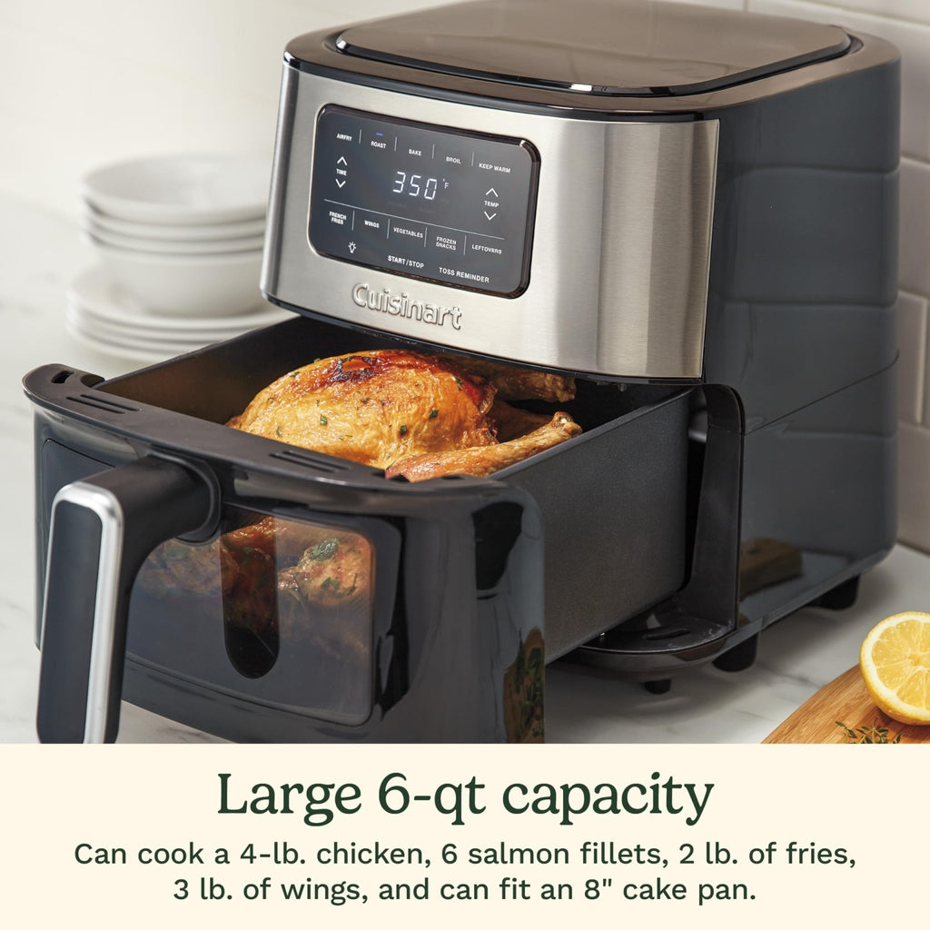 Cuisinart Air Fryer, 6-Quart Basket Large Fryer with 5 Cooking Functions to Roast, Bake, Broil, Air Fry and Keep Warm, 5 Airfryer Presets, Dishwasher-Safe Parts, AIR-200NAS, Stainless Steel & Black - My Kitchen Products