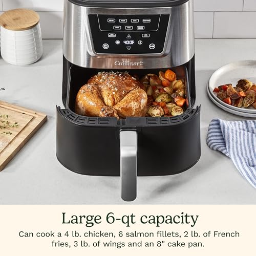Cuisinart Air Fryer, Large 6-Quart Basket with 4 Cooking Functions to Air Fry, Bake, Roast, and Keep Warm, 3 Presets, PFAS-Free, Dishwasher-Safe Parts, AIR-180, Black & Stainless Steel - My Kitchen Products