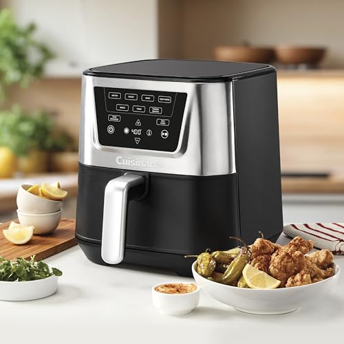 Cuisinart Air Fryer, Large 6-Quart Basket with 4 Cooking Functions to Air Fry, Bake, Roast, and Keep Warm, 3 Presets, PFAS-Free, Dishwasher-Safe Parts, AIR-180, Black & Stainless Steel - My Kitchen Products