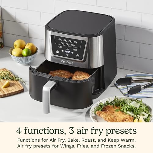 Cuisinart Air Fryer, Large 6-Quart Basket with 4 Cooking Functions to Air Fry, Bake, Roast, and Keep Warm, 3 Presets, PFAS-Free, Dishwasher-Safe Parts, AIR-180, Black & Stainless Steel - My Kitchen Products