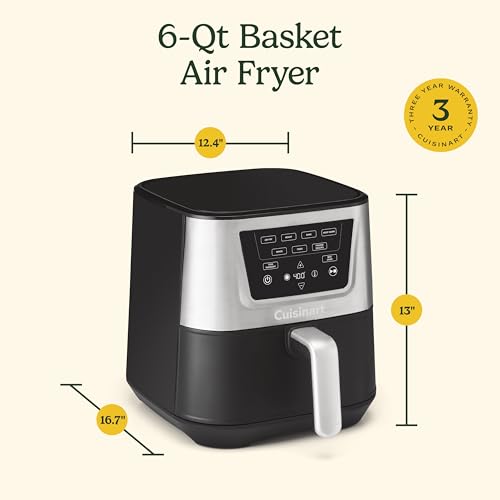 Cuisinart Air Fryer, Large 6-Quart Basket with 4 Cooking Functions to Air Fry, Bake, Roast, and Keep Warm, 3 Presets, PFAS-Free, Dishwasher-Safe Parts, AIR-180, Black & Stainless Steel - My Kitchen Products