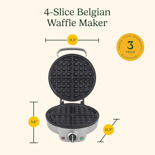 Cuisinart Belgian Waffle Maker, Round Waffle Iron, 6 Setting Adjustable Browning, Audible Alert, Nonstick Plates, WAF-200NAS - My Kitchen Products