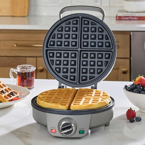 Cuisinart Belgian Waffle Maker, Round Waffle Iron, 6 Setting Adjustable Browning, Audible Alert, Nonstick Plates, WAF-200NAS - My Kitchen Products