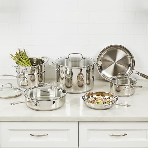 Cuisinart Chef’s Classic 11-Piece Stainless Steel Pots and Pans Set, Cookware Set Compatible with Induction, Electric, Gas Cooktops, Aluminum Core for Even Heat, Cool Grip Handles, Dishwasher Safe - My Kitchen Products