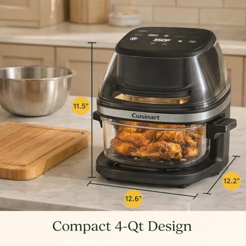 Cuisinart ClearView 4-Quart Air Fryer with Glass Basket and PFAS-Free Ceramic Nonstick Crisper Plate, 5 Cooking Functions, 2 Custom Presets, Adjustable Temperature up to 450°F, 3-Year Warranty, AFC-4 - My Kitchen Products
