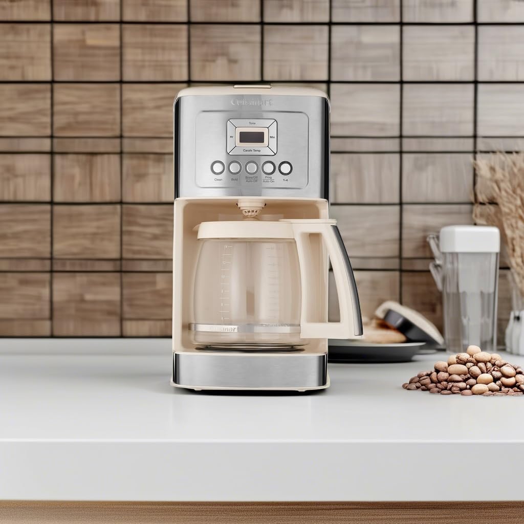 Cuisinart Coffee Maker, 14-Cup Glass Carafe, Fully Automatic for Brew Strength Control & 1-4 Cup Setting, Stainless Steel, DCC-3200CRM, Cream - My Kitchen Products