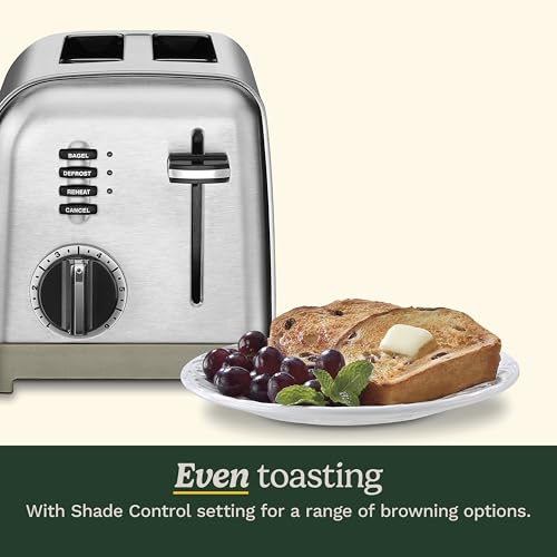 Cuisinart CPT-160P1 Metal Classic 2-Slice Toaster, Brushed Stainless Steel, 6 Shade Settings, 1.5" Wide Slots for Bagels & Bread, Defrost/Reheat Functions, Extra-Lift Lever, Slide-Out Crumb Tray - My Kitchen Products