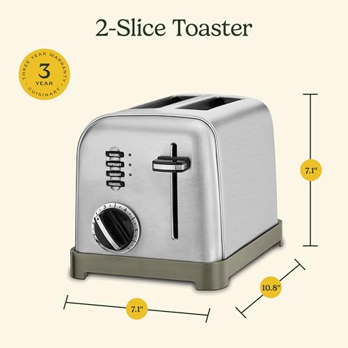 Cuisinart CPT-160P1 Metal Classic 2-Slice Toaster, Brushed Stainless Steel, 6 Shade Settings, 1.5" Wide Slots for Bagels & Bread, Defrost/Reheat Functions, Extra-Lift Lever, Slide-Out Crumb Tray - My Kitchen Products