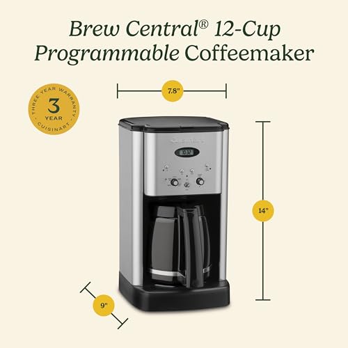 Cuisinart DCC-1200P1 Brew Central 12-Cup Programmable Coffeemaker Coffee Maker, Carafe, Brushed Chrome - My Kitchen Products