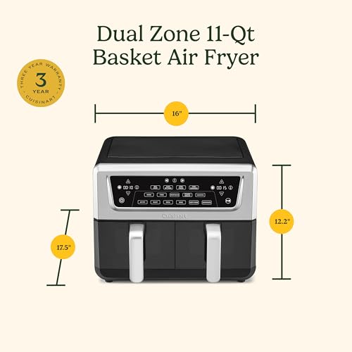 Cuisinart Dual Basket Air Fryer, Two Baskets 11 Qt in Total, 6 Functions: Air Fry, Roast, Bake, Broil, Dehydrate & Keep Warm, Features Sync Finish & Sync Settings, Toss Reminder & Auto-Pause, ADZ-112 - My Kitchen Products