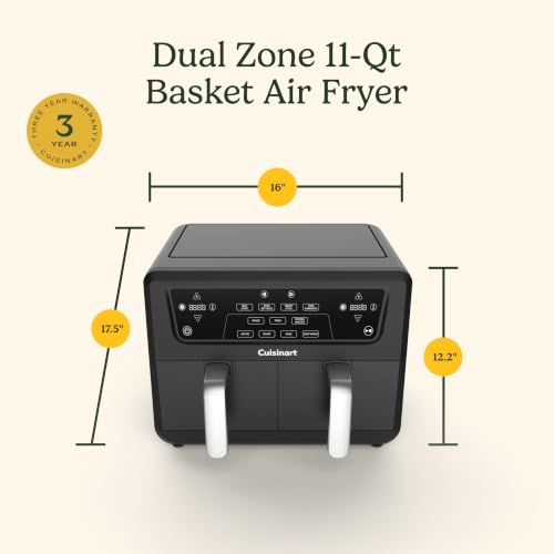 Cuisinart Dual Basket Air Fryer, Two Baskets Totals 11 QT, 4 Function Air Fryer to Air Fry, Roast, Bake & Keep Warm, Features Sync Finish & Settings, Toss Reminder, Automatic Warm Mode & Auto-Pause - My Kitchen Products