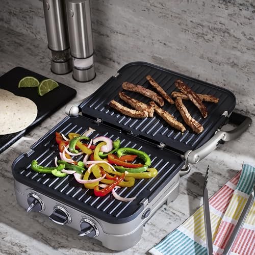 Cuisinart Griddler Indoor Grill, Panini Press, Sandwich Maker & More, 5-in-1 Grilling, Dishwasher-Safe Nonstick Cooking Plates, GR-4NNAS, Stainless Steel - My Kitchen Products