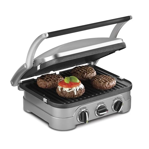 Cuisinart Griddler Indoor Grill, Panini Press, Sandwich Maker & More, 5-in-1 Grilling, Dishwasher-Safe Nonstick Cooking Plates, GR-4NNAS, Stainless Steel - My Kitchen Products