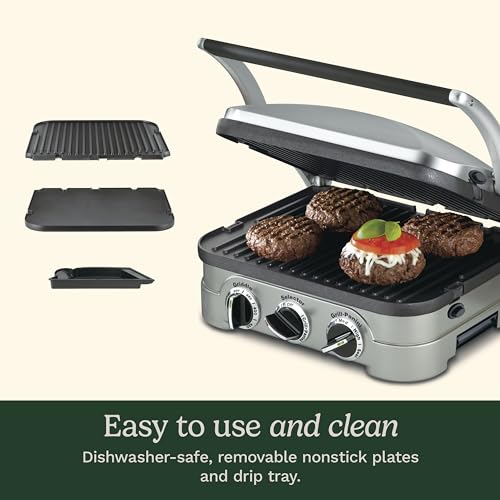 Cuisinart Griddler Indoor Grill, Panini Press, Sandwich Maker & More, 5-in-1 Grilling, Dishwasher-Safe Nonstick Cooking Plates, GR-4NNAS, Stainless Steel - My Kitchen Products