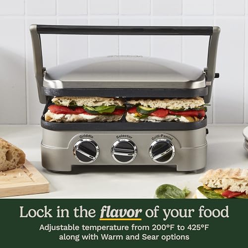 Cuisinart Griddler Indoor Grill, Panini Press, Sandwich Maker & More, 5-in-1 Grilling, Dishwasher-Safe Nonstick Cooking Plates, GR-4NNAS, Stainless Steel - My Kitchen Products