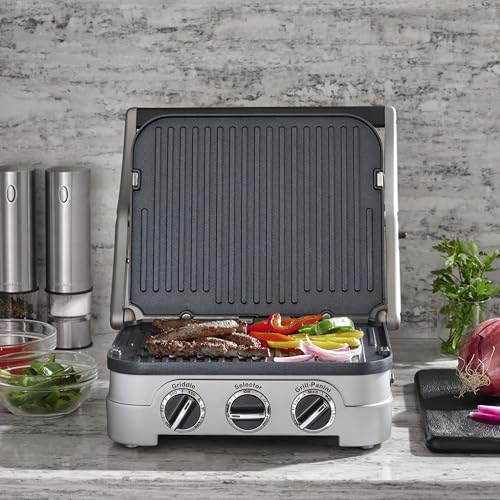 Cuisinart Griddler Indoor Grill, Panini Press, Sandwich Maker & More, 5-in-1 Grilling, Dishwasher-Safe Nonstick Cooking Plates, GR-4NNAS, Stainless Steel - My Kitchen Products