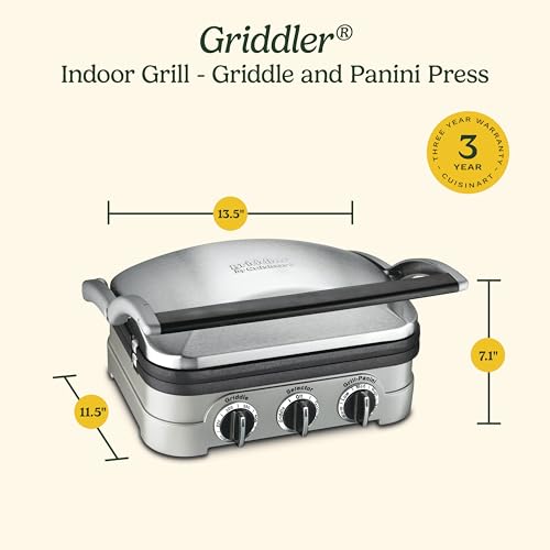 Cuisinart Griddler Indoor Grill, Panini Press, Sandwich Maker & More, 5-in-1 Grilling, Dishwasher-Safe Nonstick Cooking Plates, GR-4NNAS, Stainless Steel - My Kitchen Products