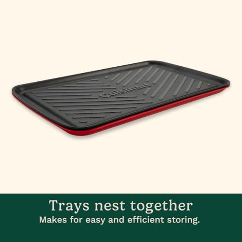 Cuisinart Grilling Prep & Serve Trays, 17x10.5 inch BBQ Tray Safe for Food Handling, 2 Dishwasher Safe Nesting Trays Black & Red, Perfect Grilling Accessories for Cooked & Raw Meat, Fits 6 Burgers - My Kitchen Products