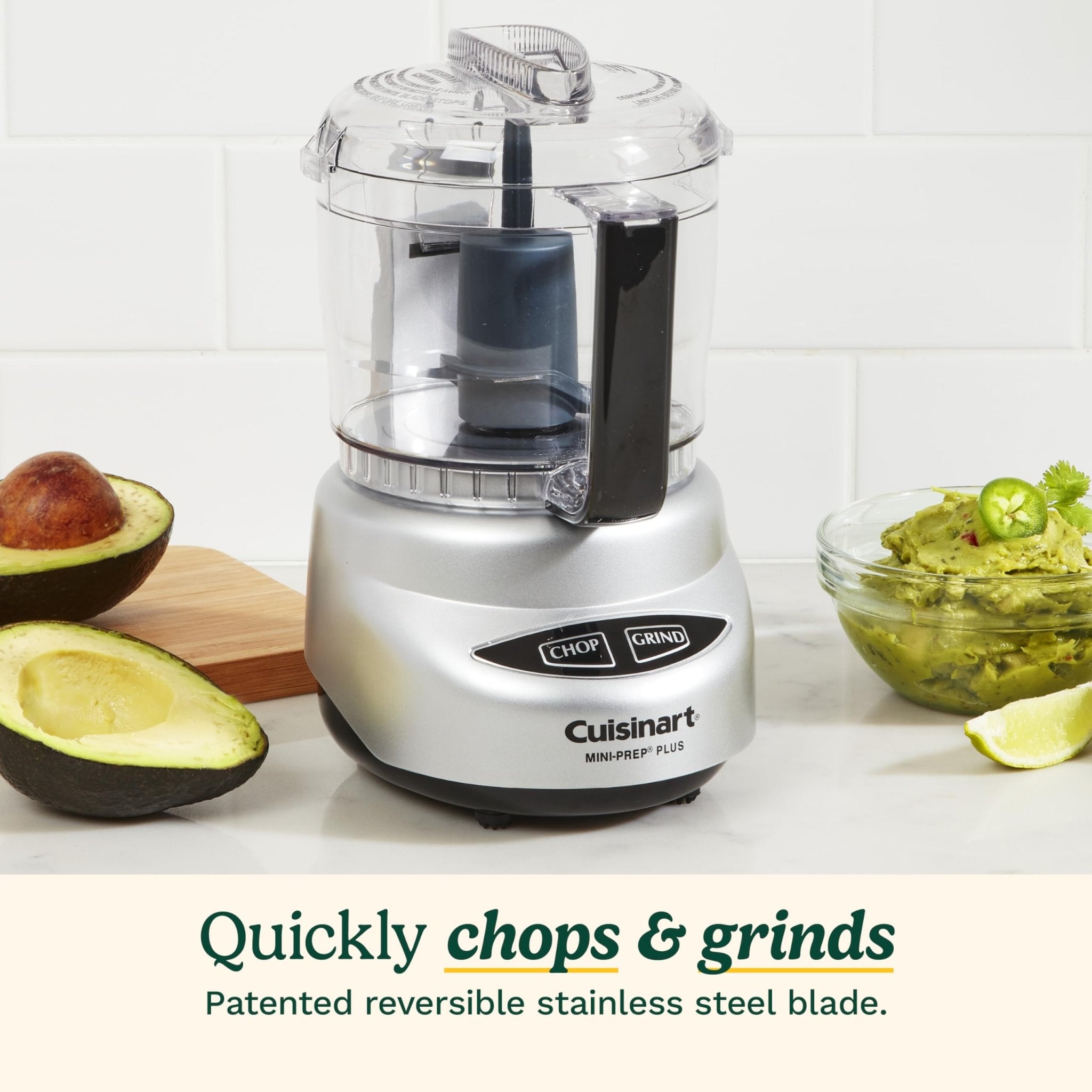 Cuisinart Mini-Prep Plus Food Processor, 24-Ounce Mini Food Processor to Chop Herbs, Vegetables, and Hard Cheese, 24-Ounce Work Bowl, Reversible Stainless Steel Blade, DLC-2ABC, Brushed Chrome/Nickel - My Kitchen Products