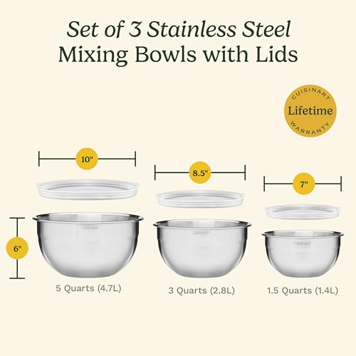 Cuisinart Mixing Bowl Set, Stainless Steel, 3‑Piece Nesting Bowls for Baking, Cooking & Food Prep, CTG-00-SMB - My Kitchen Products