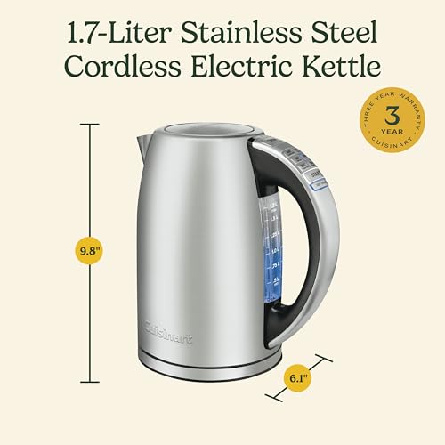 Cuisinart PerfecTemp 1.7-Liter Electric Kettle, Cordless Electric Tea Kettle, 1500W for Fast Heat-Up, 6 Preset Temperatures, 30-Minute Keep Warm, Stay Cool Nonslip Handle, CPK-17P1 - My Kitchen Products