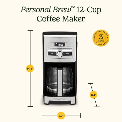 Cuisinart Personal Brew™ 12-Cup Coffee Maker, Automatic Coffee Machine, Programmable Coffee Maker for Home Brewing Convenience with Adjustable Brew Strength, Stainless Steel/Black, DCC-12 - My Kitchen Products