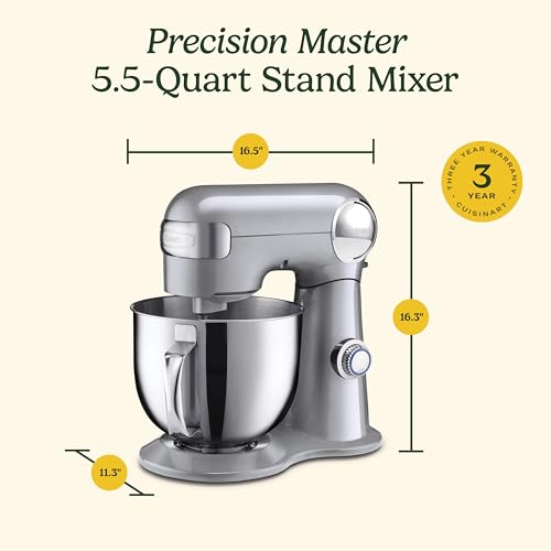 Cuisinart Stand Mixer, 12 Speeds, 5.5-Quart Mixing Bowl, Chef's Whisk, Flat Mixing Paddle, Dough Hook, and Splash Guard with Pour Spout, Silver Lining, SM-50BCNAS, Silver Lining - My Kitchen Products