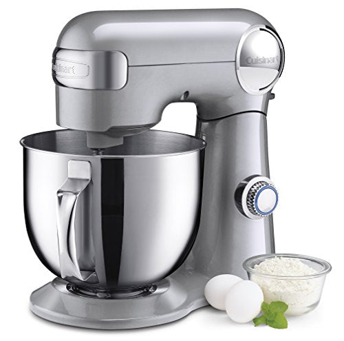 Cuisinart Stand Mixer, 12 Speeds, 5.5-Quart Mixing Bowl, Chef's Whisk, Flat Mixing Paddle, Dough Hook, and Splash Guard with Pour Spout, Silver Lining, SM-50BCNAS, Silver Lining - My Kitchen Products