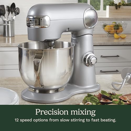 Cuisinart Stand Mixer, 12 Speeds, 5.5-Quart Mixing Bowl, Chef's Whisk, Flat Mixing Paddle, Dough Hook, and Splash Guard with Pour Spout, Silver Lining, SM-50BCNAS, Silver Lining - My Kitchen Products