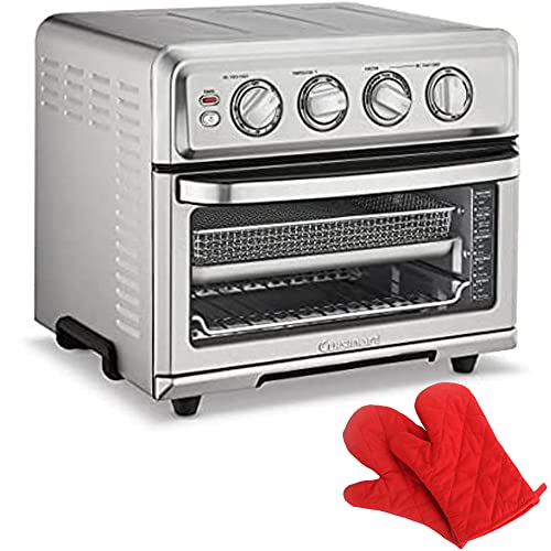 Cuisinart TOA-70 AirFryer Toaster Oven with Grill Stainless Steel Bundle with Deco Chef Pair of Red Heat Resistant Oven Mitt - My Kitchen Products