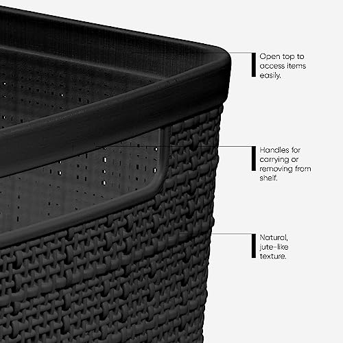 Curver Set of 6 Medium 12L Jute Decorative Plastic Organization and Storage Baskets - Perfect Bins for Home Office, Closet Shelves, Kitchen Pantry and All Bedroom Essentials, Black - My Kitchen Products