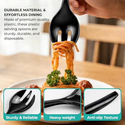CXPSINC Disposable Plastic Serving Utensils Set 18-Piece, Including 6 Black Plastic Serving Spoons, 6 Tongs & 6 Forks, Disposable Serving Utensils For Catering Buffets Events (Black, 18pcs Utensils) - My Kitchen Products