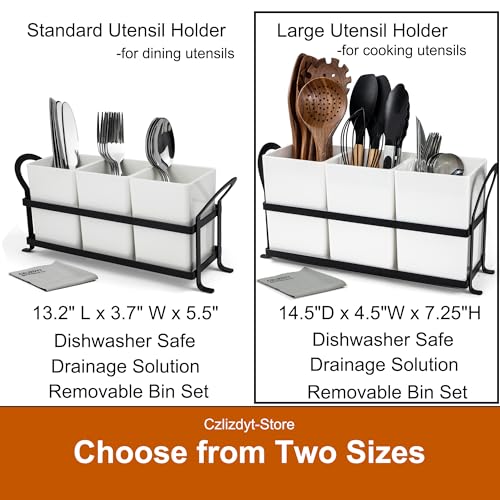 Czlizdyt Large Kitchen Utensil Holder, Drainage Utensil Caddy for Countertop, 3pcs Bins Set Cooking Utensil Organizer for Spoons, Spatulas, White - My Kitchen Products