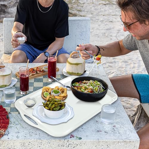 Czlizdyt Large Melamine Serving Tray with Handles, 17.5 x 12 in Rectangular Melamine Serving Platter, Dishwasher Safe Trays for Eating, Appetizer, Charcuterie, Snack, Fruit, Desserts, Set of 2, White - My Kitchen Products
