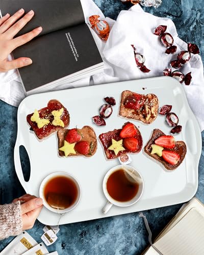 Czlizdyt Large Melamine Serving Tray with Handles, 17.5 x 12 in Rectangular Melamine Serving Platter, Dishwasher Safe Trays for Eating, Appetizer, Charcuterie, Snack, Fruit, Desserts, Set of 2, White - My Kitchen Products