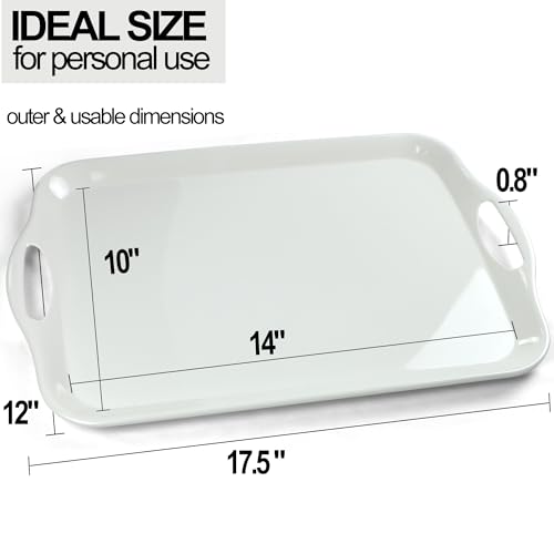 Czlizdyt Large Melamine Serving Tray with Handles, 17.5 x 12 in Rectangular Melamine Serving Platter, Dishwasher Safe Trays for Eating, Appetizer, Charcuterie, Snack, Fruit, Desserts, Set of 2, White - My Kitchen Products