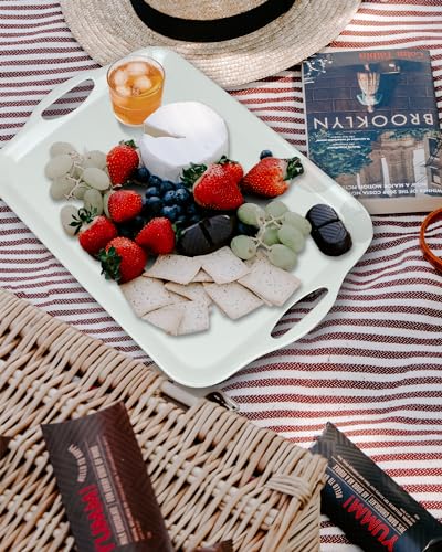 Czlizdyt Large Melamine Serving Tray with Handles, 17.5 x 12 in Rectangular Melamine Serving Platter, Dishwasher Safe Trays for Eating, Appetizer, Charcuterie, Snack, Fruit, Desserts, Set of 2, White - My Kitchen Products