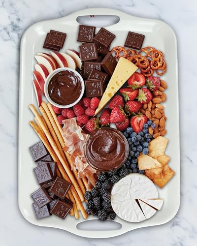 Czlizdyt Large Melamine Serving Tray with Handles, 17.5 x 12 in Rectangular Melamine Serving Platter, Dishwasher Safe Trays for Eating, Appetizer, Charcuterie, Snack, Fruit, Desserts, Set of 2, White - My Kitchen Products