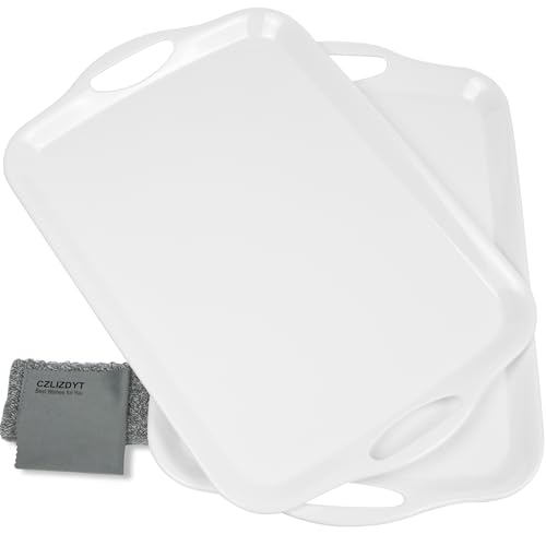 Czlizdyt Large Melamine Serving Tray with Handles, 17.5 x 12 in Rectangular Melamine Serving