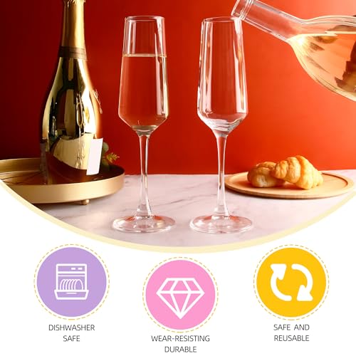 CZUMJJ Champagne Glasses Set of 12, Elegant Champagne Flutes, Modern Sparkling Wine Glasses for Home Bar, Wedding, Anniversary, 7.5 oz, Clear - My Kitchen Products