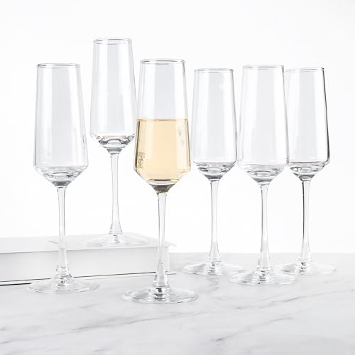 CZUMJJ Champagne Glasses Set of 12, Elegant Champagne Flutes, Modern Sparkling Wine Glasses for Home Bar, Wedding, Anniversary, 7.5 oz, Clear - My Kitchen Products
