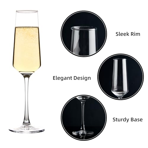 CZUMJJ Champagne Glasses Set of 12, Elegant Champagne Flutes, Modern Sparkling Wine Glasses for Home Bar, Wedding, Anniversary, 7.5 oz, Clear - My Kitchen Products