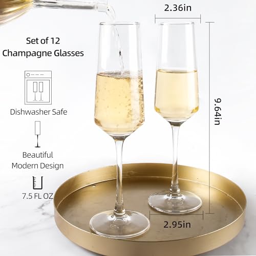 CZUMJJ Champagne Glasses Set of 12, Elegant Champagne Flutes, Modern Sparkling Wine Glasses for Home Bar, Wedding, Anniversary, 7.5 oz, Clear - My Kitchen Products